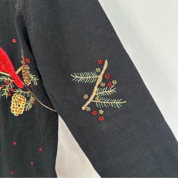 Terrazo Cardigan Sweater Size Large Holiday Cardinal Embroidered Beaded Bird - Picture 7 of 13